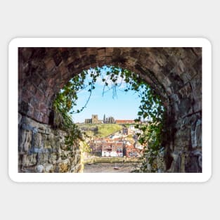 Whitby Abbey And Church Through The Keyhole Tunnel Sticker